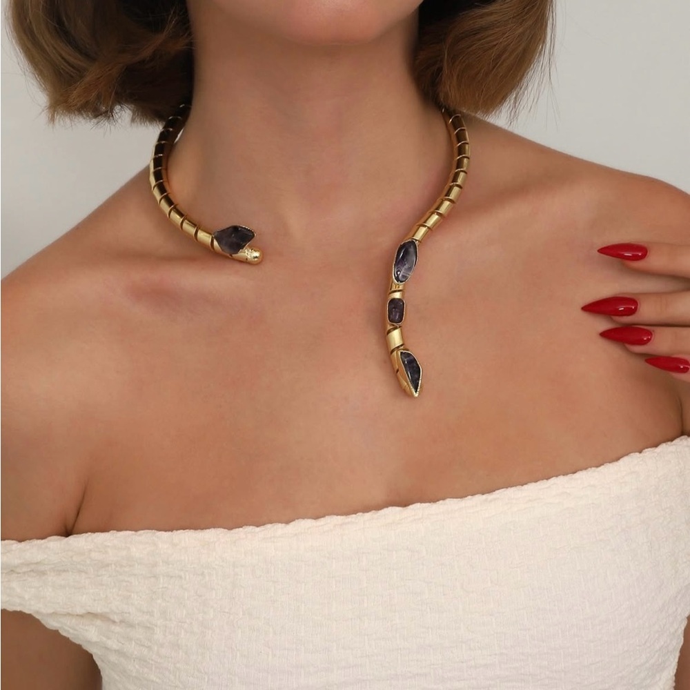 Snake Amethyst Choker Necklace - Picture 4 of 7